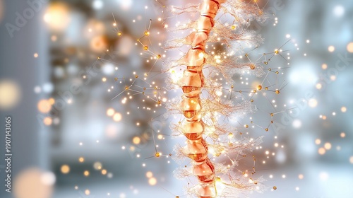Abstract human spine showing scoliosis, with areas of abnormal curvature highlighted in red
