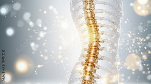 Abstract human spine showing scoliosis, with areas of abnormal curvature highlighted in red