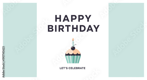 Happy birthday cupcake with candle illustration