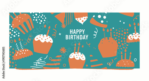 Vibrant birthday celebration with cupcakes and festive decorations