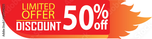 Premium red and orange fire flame limited offer discount banner design element for urgent retail sales, flash promotions, and marketing price labels