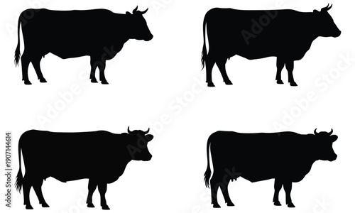 Cow silhouette set isolated on white background
