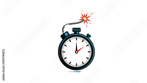 Illustration of a round stopwatch designed to look like a ticking time bomb with a lit fuse and sparks for urgent situations.