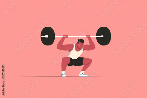 Athlete Performing Barbell Squat Strength Training Concept Illustration