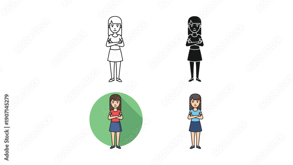 Naklejka premium Girl with Arms Crossed Icon Set