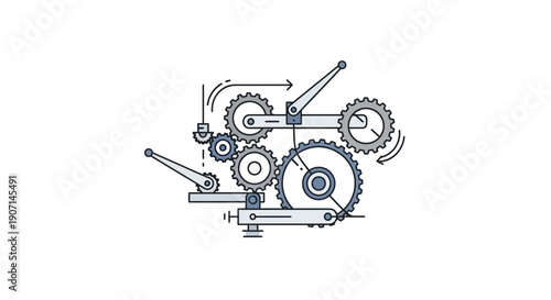 Mechanical Gear System With Connected Cogs And Engineering Mechanism Vector Illustration
