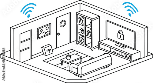 Experience the future of living with this smart home interior, featuring a secure WiFi network and modern devices for ultimate comfort and convenience