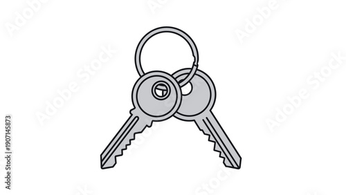 Illustration of two silver metal keys attached to a circular metal keyring shown in a simple cartoon style on a white background.