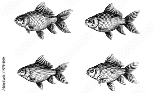 Fish engraving style illustration isolated on white background
