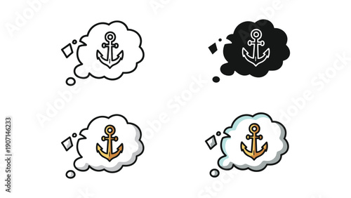 Anchor in a thought bubble icon set in various artistic styles