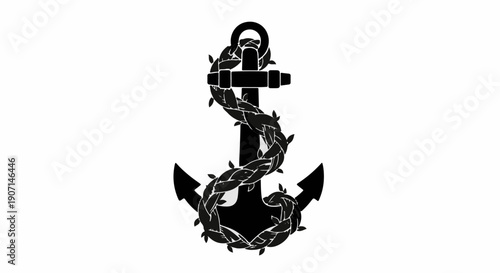 Symbolic anchor entwined with thorny vine representing strength and struggle