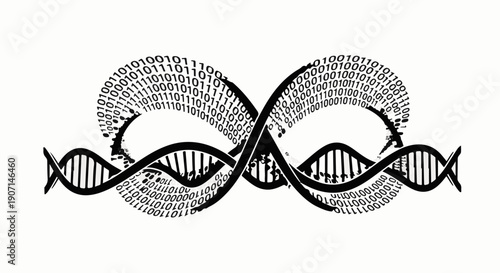 Seamless integration of DNA and digital data in an infinite loop, symbolizing life's code and technology