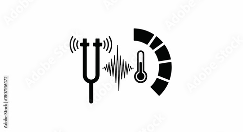 Sound wave and temperature gauge icons representing acoustic and thermal measurement