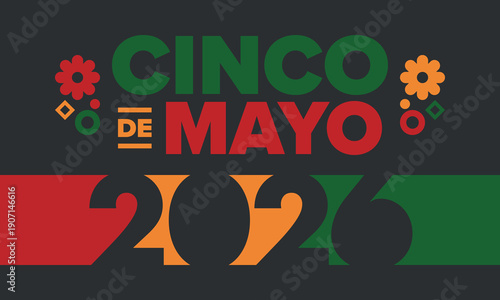 Cinco de Mayo in Mexico. Traditional mexican fiesta in May. National happy holiday with carnival, festival and parade. Latin american and spanish pattern. Illustration with sombrero. Vector poster