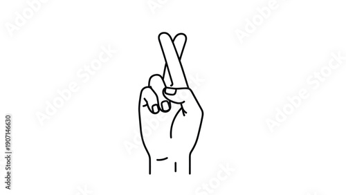 Human hand gesture with index and middle fingers crossed symbolizes hope, good luck, or a secret wish in a clean line art style.
