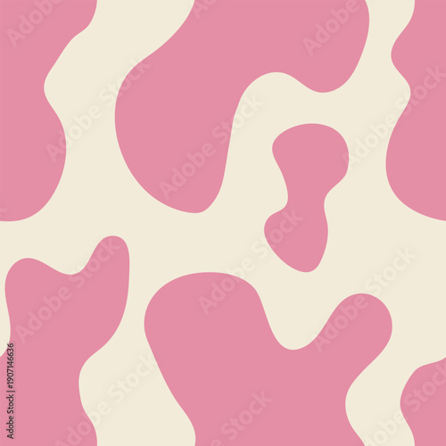 Seamless pattern with abstract silhouette organic shapes. Vector flat background in groovy style. Wavy liquid distorted shapes