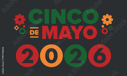Cinco de Mayo in Mexico. Traditional mexican fiesta in May. National happy holiday with carnival, festival and parade. Latin american and spanish pattern. Illustration with sombrero. Vector poster
