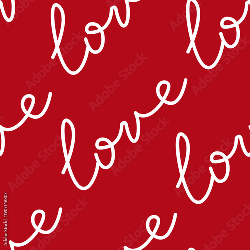 Minimalist seamless pattern with hand drawn calligraphic word love. Valentine's day vector typography background