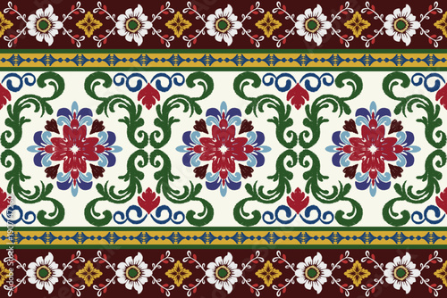 Ikat floral pattern border. Motifs Ikat floral ethnic oriental pattern traditional.Aztec style abstract vector illustration.design for texture, fabric, scarf,background,carpet, rug