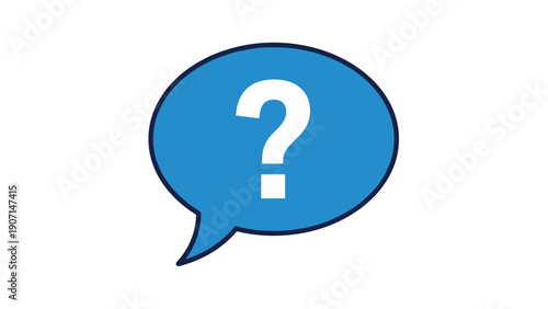 White question mark inside a blue speech bubble symbolizes a query, customer support, or frequently asked questions in a modern icon.
