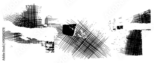 Abstract grunge texture set featuring cross hatched ink strokes and distressed artistic elements