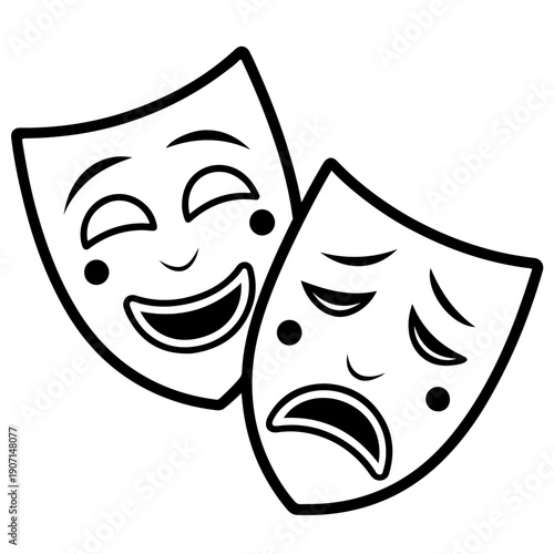 Theatrical masks symbolizing contrasting emotions of joy and sadness