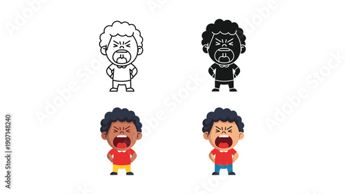 Crying Child Icons in Various Styles, Expressing Distress and Sadness