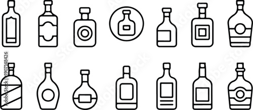Liquor Bottle Vector Icon Set Alcohol Containers & Beverage Designs