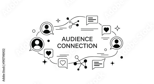 Vector audience connection concept with icons and text, for marketing or presentation, isolated on transparent background, png
