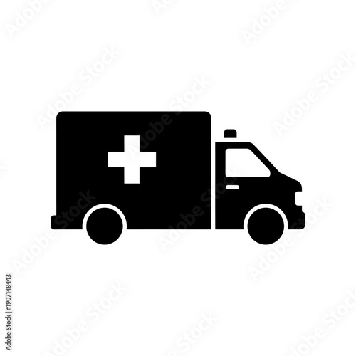 flat vector silhouette of ambulance vehicle with cross symbol, World Red Cross Day concept