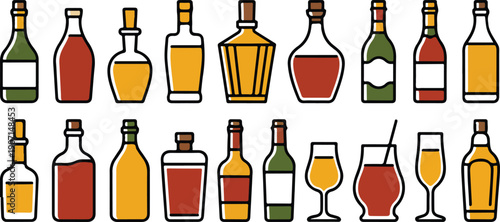Liquor Bottle Vector Icon Set Alcohol Containers & Beverage Designs