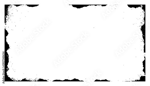 Distressed vintage rectangular frame with ragged torn edges and grunge texture