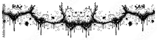 Ornate symmetrical hand drawn border with dripping slime crystals and organic textures
