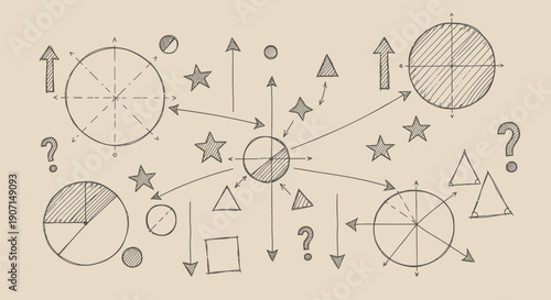 infographic elements, pie charts, bar graphs, star shapes, question marks, arrows, for presentation, website, marketing, overlay effect, Isolated on transparent background, png
