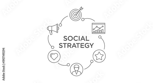 Social media strategy concept with icons, vector illustration for marketing or presentation
