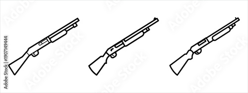 Three black and white shotgun illustrations on white background.