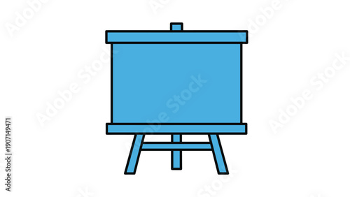 Blue presentation projection screen or easel on a tripod stand represents a meeting, classroom, or artistic workspace.