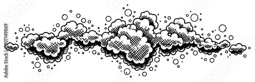 Stylized fluffy clouds and air bubbles in decorative hand drawn comic book style