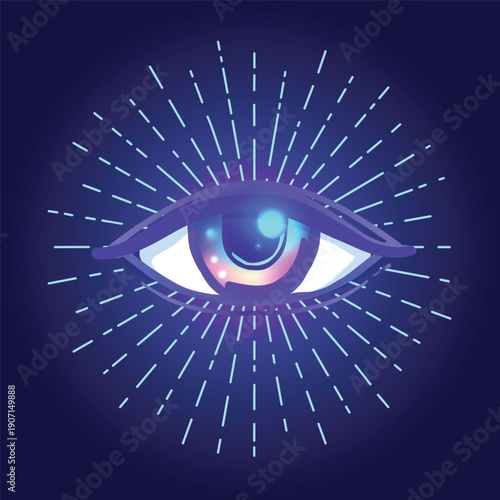 Rainbow gradient tattoo flash. Eye of Providence. Masonic symbol. All seeing eye with heart inside. Sacred geometry, religion, spirituality, occultism. Isolated vector illustration.