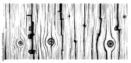 Rustic vertical wood plank texture with natural grain and knots woodcut style