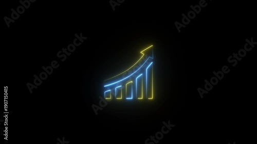Glowing neon effect Business growth concept in graph chart showing marketing sales profit increasing to future target .Business graph chart showing marketing sales profit.