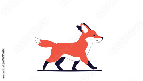 Charming illustration of a small red fox walking forward in a simple and clean flat graphic style for children.
