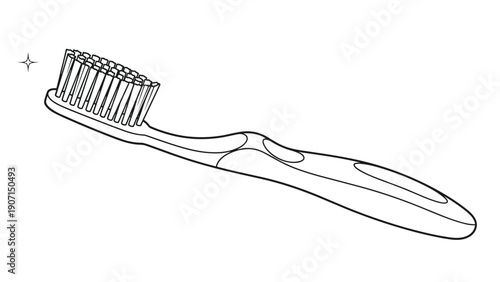 Minimalist black and white line drawing of a manual toothbrush with clean bristles for dental hygiene concepts.