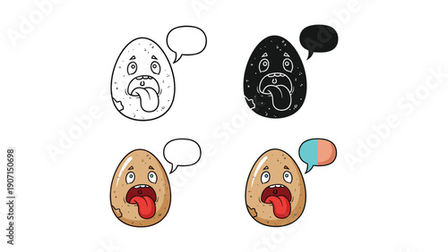 Scared Egg Character with Open Mouth and Tongue, Showing Surprise or Fear