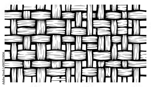 Traditional basket weave texture with hand drawn ink hatching and interlaced lines