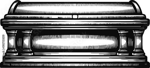 Classic vintage coffin illustration with decorative carved details and elegant design