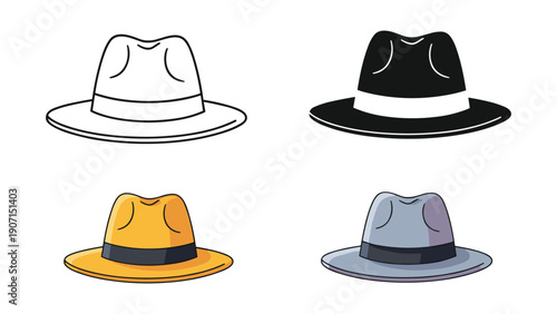 Fedora Hat Styles: Outline, Silhouette, Yellow, and Grey