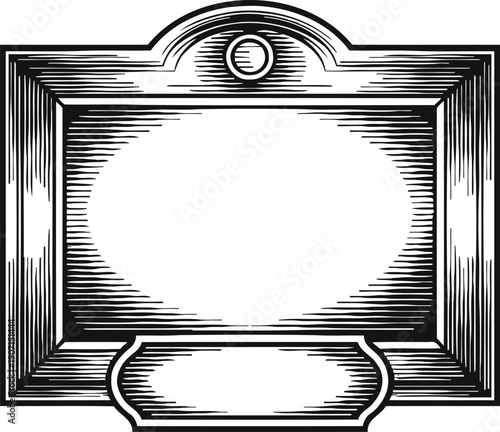Vintage engraved ornamental label with decorative blank cartouche and frame for text or design