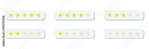 Customer product review icon. Rating stars badges. Feedback or review. Five stars icon. 5 star rating icon. Set of rating stars in different styles.