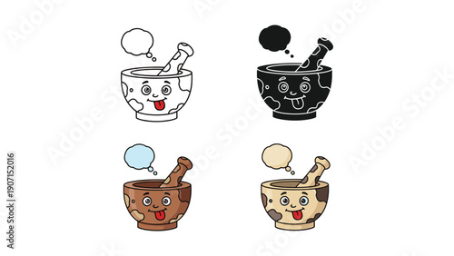 Cute mortar and pestle icons, cooking and preparation concept